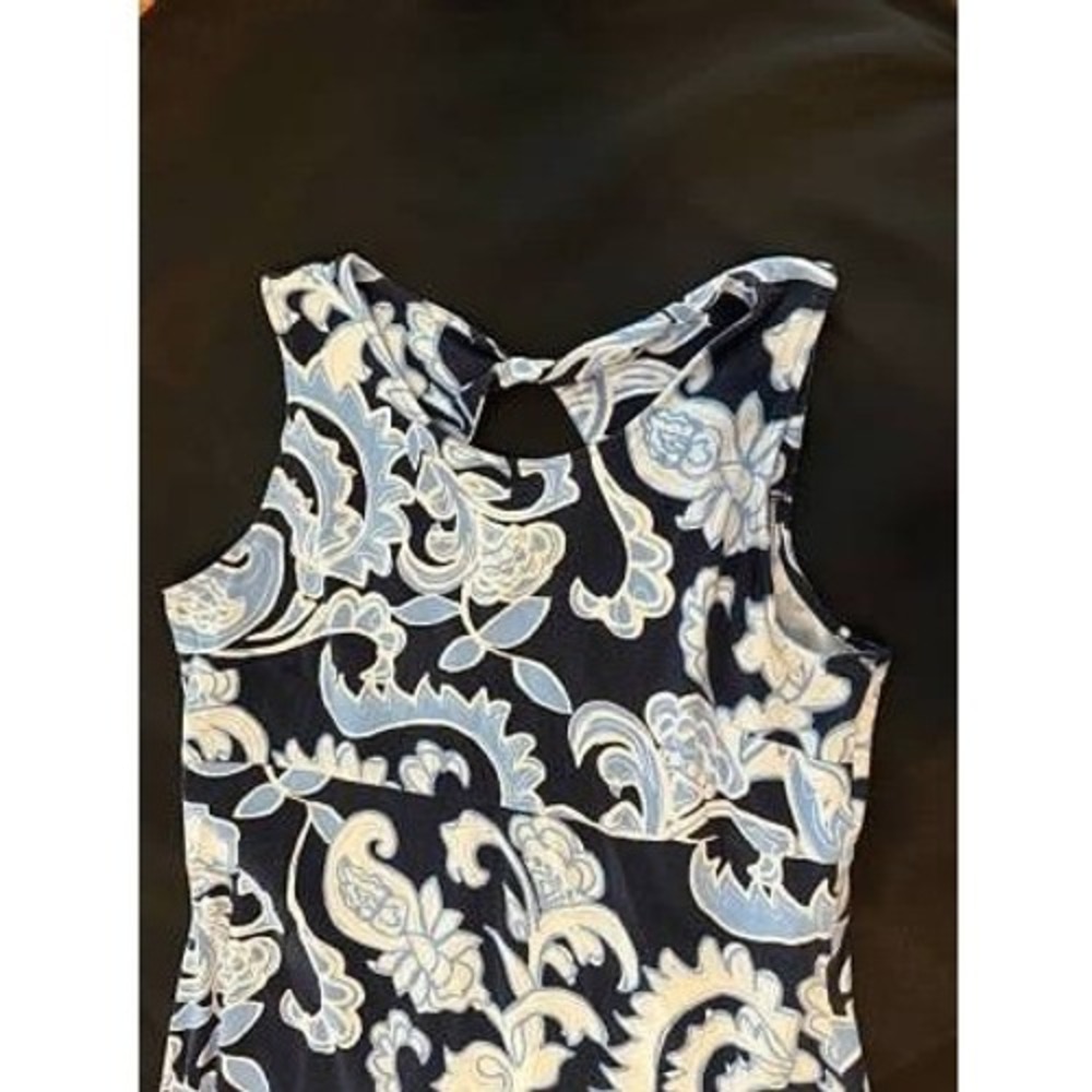 Talbots Navy Blue Paisley Floral Keyhole Back Sleeveless Maxi Dress Large - Picture 8 of 11
